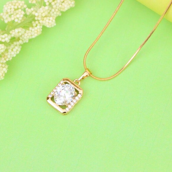 "Elegant Rose Gold Pendant with Oval CZ Center and Accent Stones, XPPT1443 - Picture 9 of 13